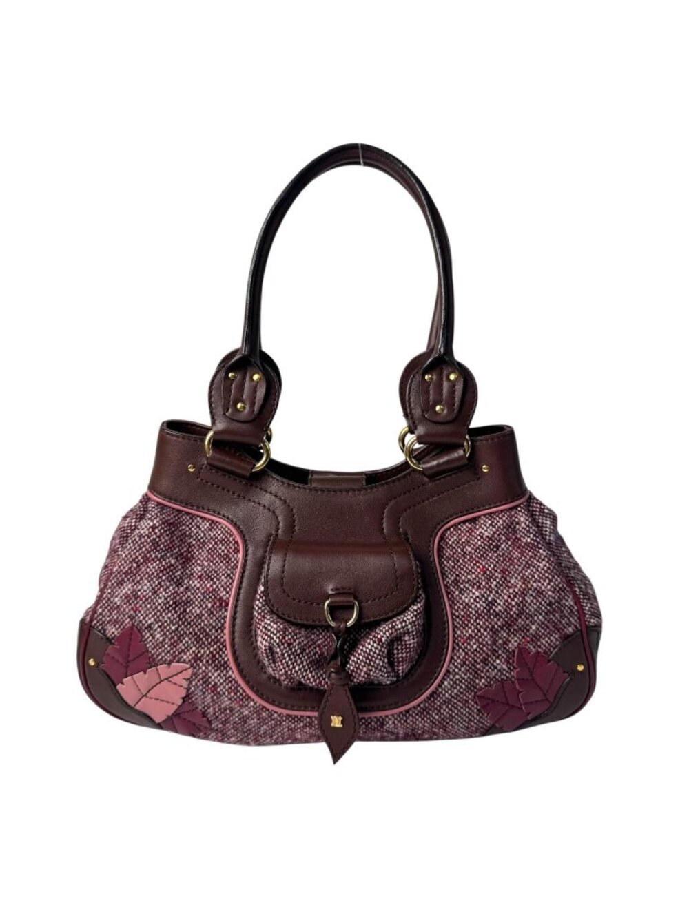 Celine Tweed Leather Handbag Triomphe Vintage